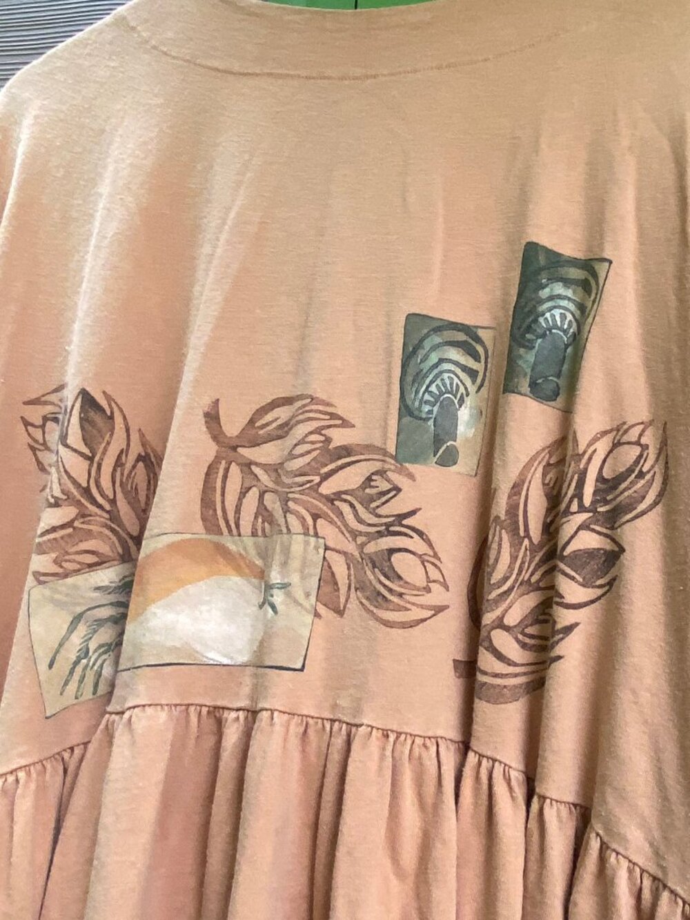 Vintage 1990s Bluefish Carrot & Mushrooms Handpainted Dress w/Pockets -Size Plus - Picture 6 of 8